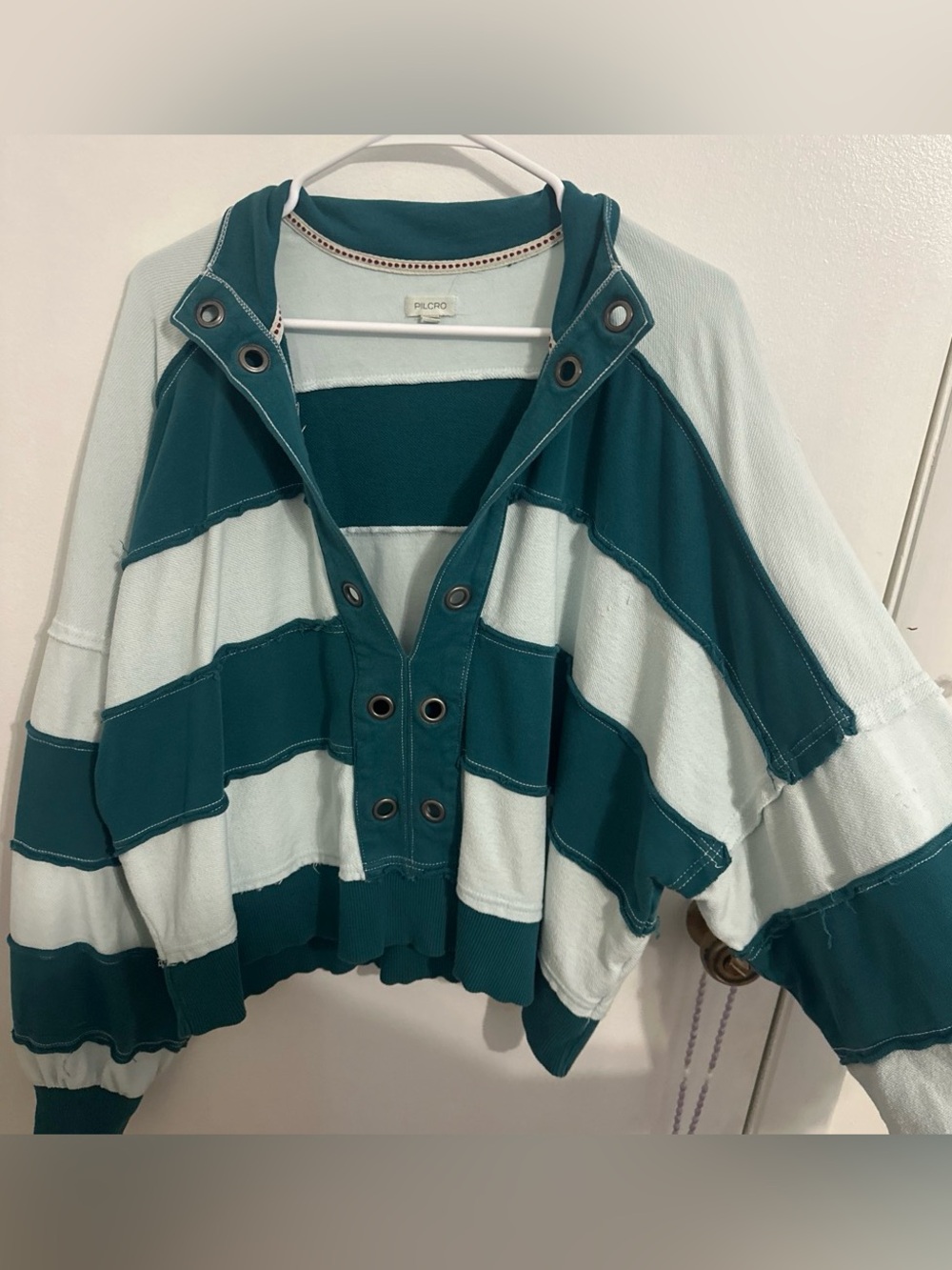 Pilcro Teal and Cream Striped  Sweater